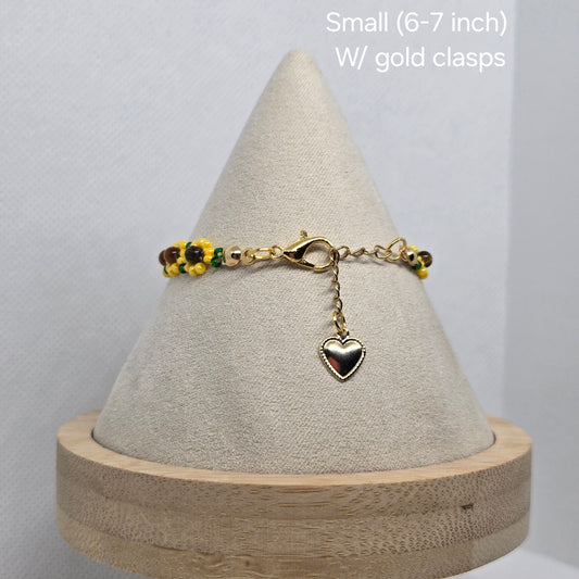 🌻Small Tigers Eye Sunflower Bracelet W/ Gold Clasp🌻
