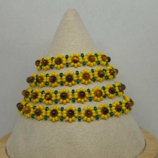 🌻Medium Tigers Eye Sunflower Bracelet W/ Gold Clasp🌻