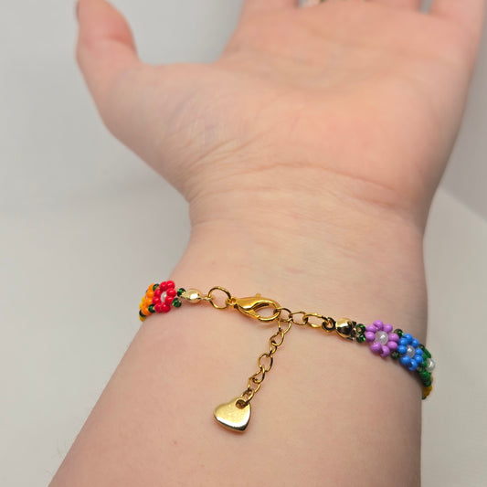 🌈Medium Rainbow Seed Bead Bracelet W/ Gold Clasp🌈
