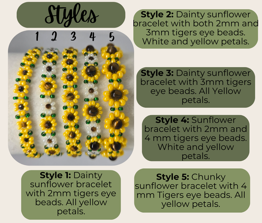 🌻 Custom Made Tigers Eye Seed Bead Sunflower Bracelet 🌻