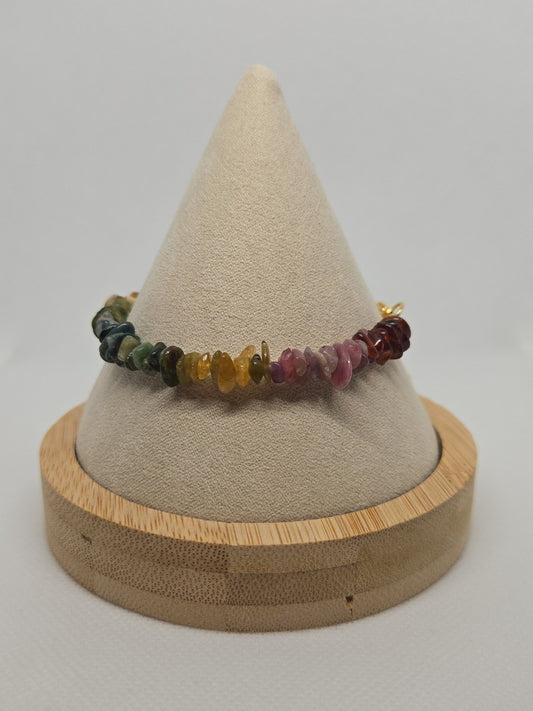 🌈 Medium Tourmaline Rainbow Chip Clasped Bracelet W/ Gold Clasp 🌈