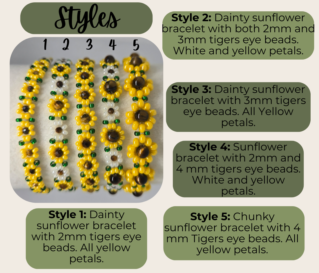 🌻 Custom Made Tigers Eye Seed Bead Sunflower Bracelet 🌻